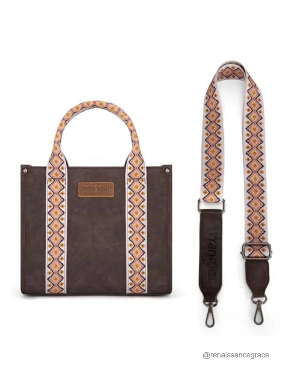 Western Faux Leather Aztec Tote Satchel Bag with Detachable Strap